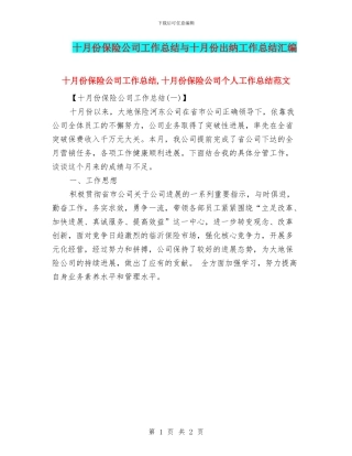十月份保险公司工作总结与十月份出纳工作总结汇编