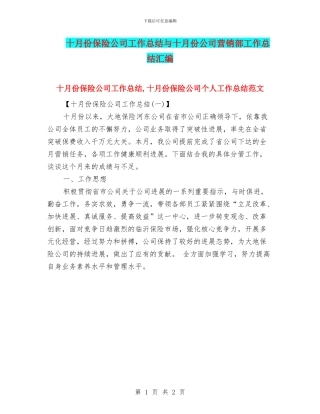 十月份保险公司工作总结与十月份公司营销部工作总结汇编