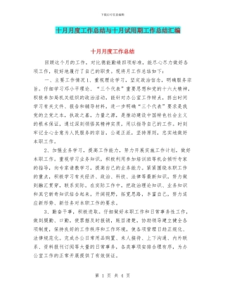 十月月度工作总结与十月试用期工作总结汇编
