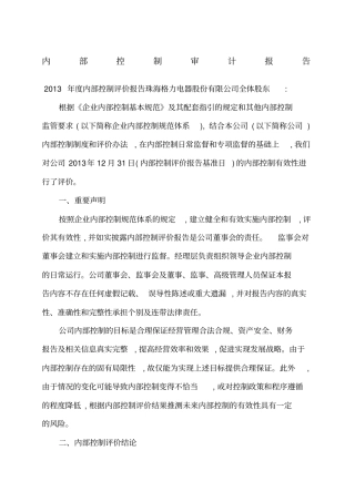 内部控制审计报告