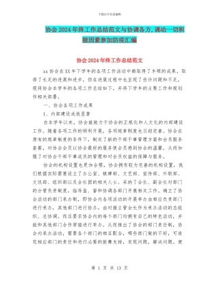 协会2024年终工作总结范文与协调各方