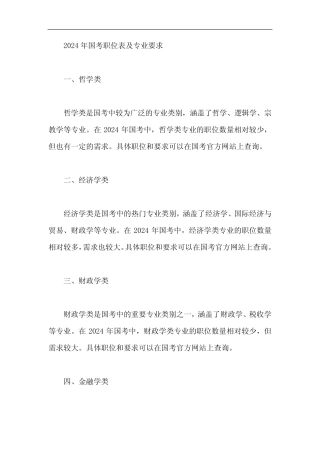 2024年国考职位表及专业要求