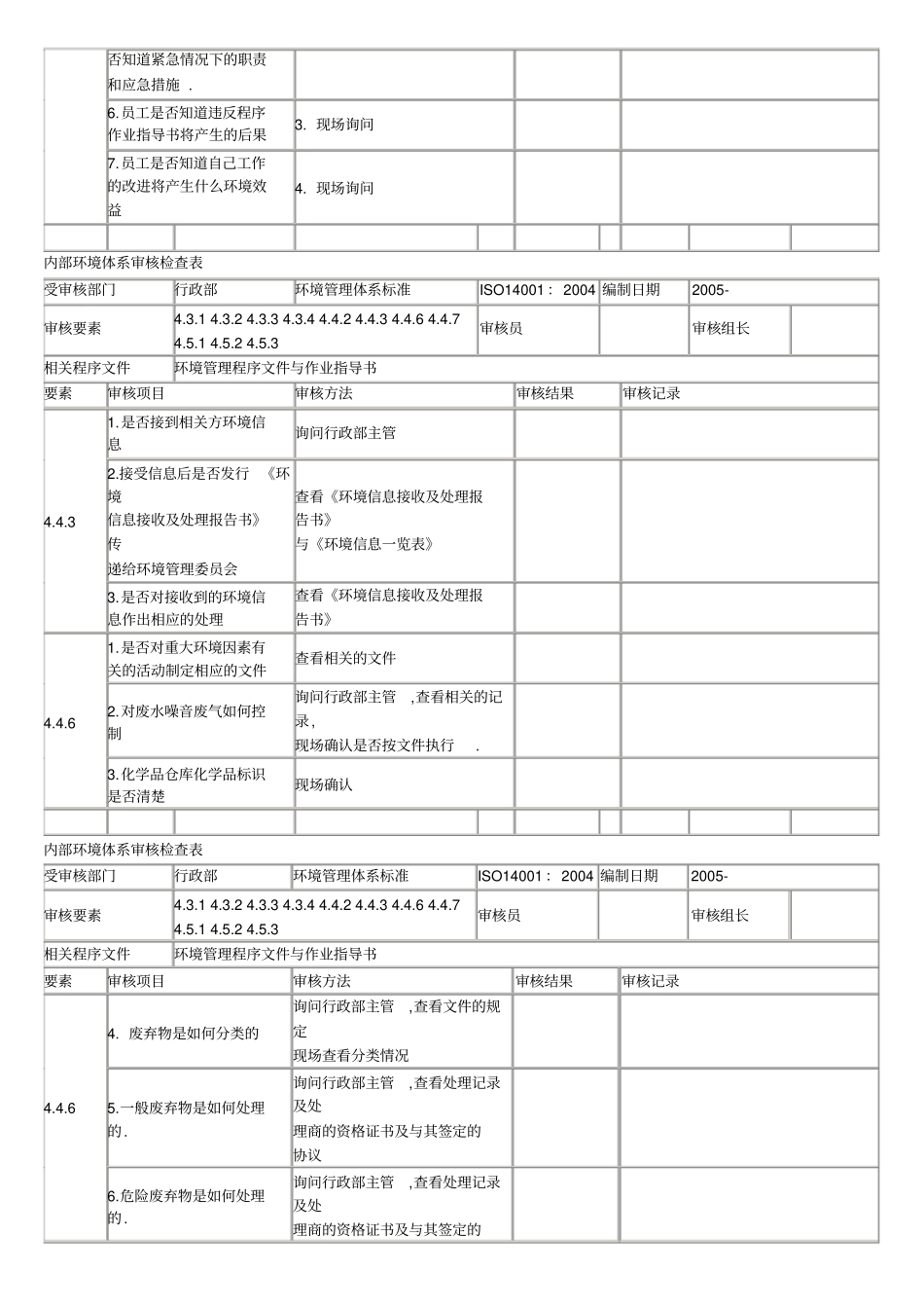 内部环境体系审核检查表_第3页