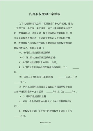 内部股权激励方案模板