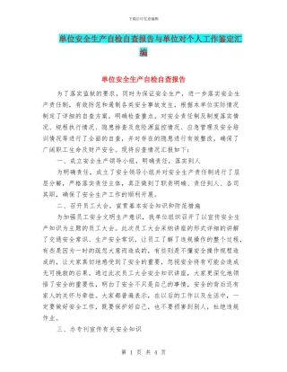 单位安全生产自检自查报告与单位对个人工作鉴定汇编