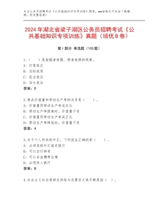 2024年湖北省梁子湖区公务员招聘考试《公共基础知识专项训练》真题（培优B卷）