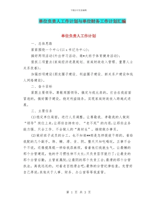 单位负责人工作计划与单位财务工作计划汇编