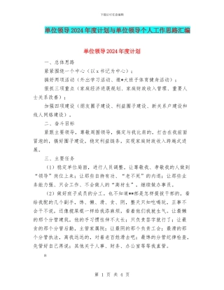 单位领导2024年度计划与单位领导个人工作思路汇编