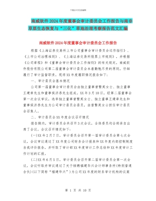 南威软件2024年度董事会审计委员会工作报告与南非草原生态恢复与“三化”草地治理考察报告范文汇编