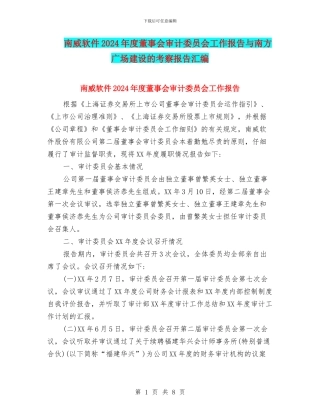 南威软件2024年度董事会审计委员会工作报告与南方广场建设的考察报告汇编