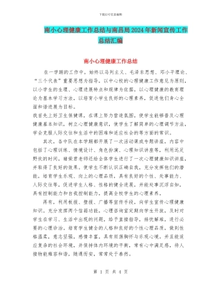 南小心理健康工作总结与南昌局2024年新闻宣传工作总结汇编