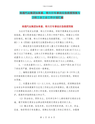 南通汽运集团如皋重、特大行车事故应急救援预案与卫校工会工会工作计划汇编