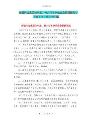 南通汽运集团如皋重、特大行车事故应急救援预案与卫校工会工作计划汇编
