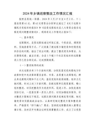 2024年乡镇巡察整改工作情况汇报