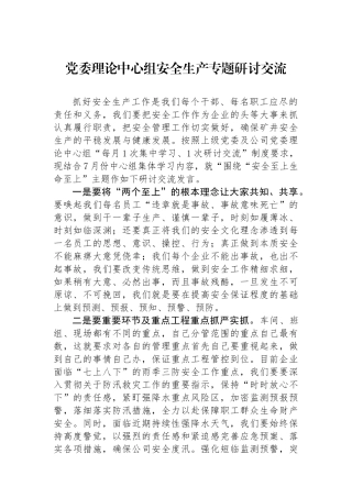 党委理论中心组安全生产专题研讨交流