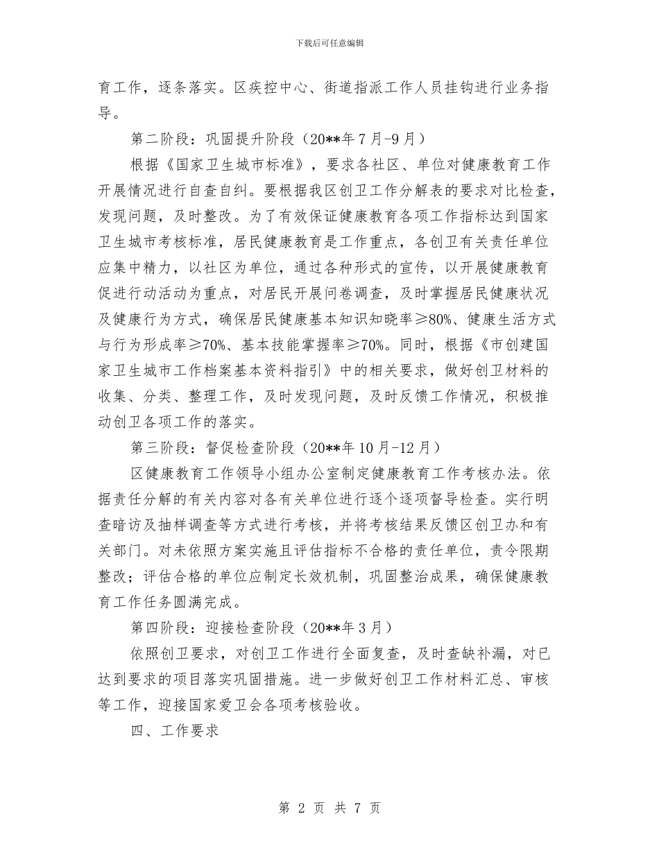 卫生城市健康教育创建方案与卫生城市创建工作方案汇编_第2页