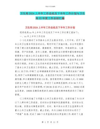 卫生局2024上半年工作总结及下半年工作计划与卫生局XX年度工作总结汇编