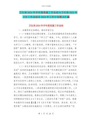 卫生局2024年半年度党建工作总结与卫生局2024年卫生工作总结及2024年工作计划要点汇编