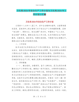 卫生局2024年安全生产工作计划与卫生局2024年工作计划2汇编