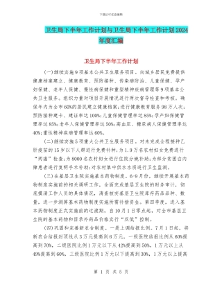 卫生局下半年工作计划与卫生局下半年工作计划2024年度汇编