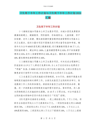 卫生局下半年工作计划与卫生局下半年工作计划2024汇编