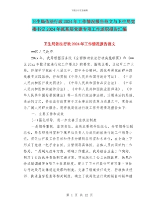 卫生局依法行政2024年工作情况报告范文与卫生局党委书记2024年抓基层党建专项工作述职报告汇编