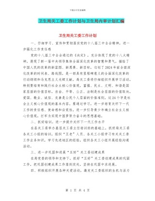 卫生局关工委工作计划与卫生局内审计划汇编