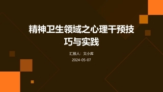 精神卫生领域之心理干预技巧与实践
