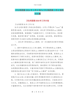 卫生局团委2024年工作计划与卫生局团委工作计划范文汇编