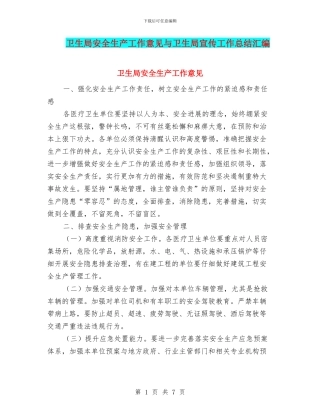 卫生局安全生产工作意见与卫生局宣传工作总结汇编