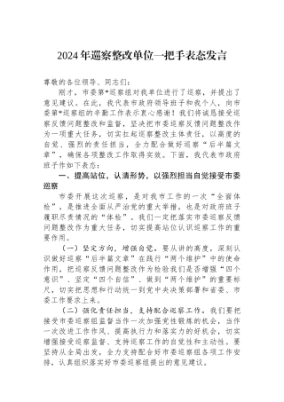 2024年巡察整改单位一把手表态发言