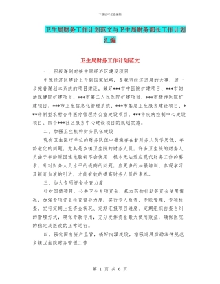 卫生局财务工作计划范文与卫生局财务部长工作计划汇编