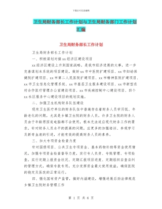 卫生局财务部长工作计划与卫生局财务部门工作计划汇编
