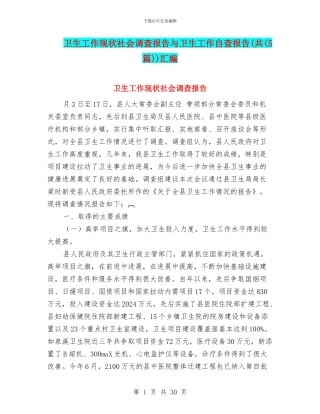 卫生工作现状社会调查报告与卫生工作自查报告(共)汇编