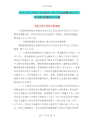 卫生工作上半年工作总结与卫生工作总结暨2024年工作安排汇编