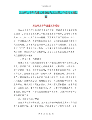 卫生所上半年党建工作总结与卫生所工作总结4篇汇编
