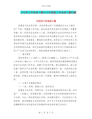 卫生村工作总结3篇与卫生检查工作总结2篇汇编