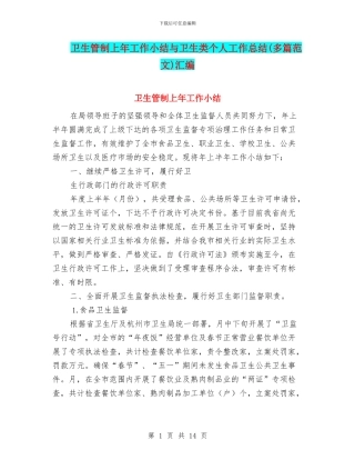 卫生管制上年工作小结与卫生类个人工作总结汇编