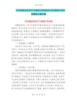 卫生系统安全生产大检查工作总结与卫生系统工作总结模板4篇汇编