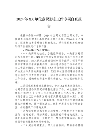 2024年意识形态工作专项自查报告