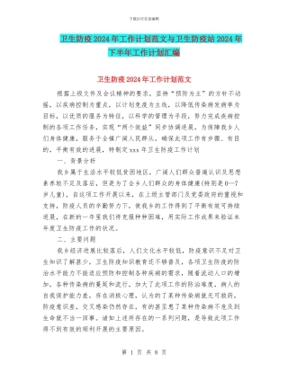 卫生防疫2024年工作计划范文与卫生防疫站2024年下半年工作计划汇编