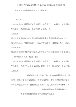 常见12种大气污染物和8类水体污染物的危害及来源(1)