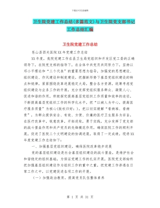 卫生院党建工作总结与卫生院党支部书记工作总结汇编