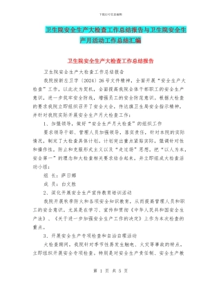 卫生院安全生产大检查工作总结报告与卫生院安全生产月活动工作总结汇编