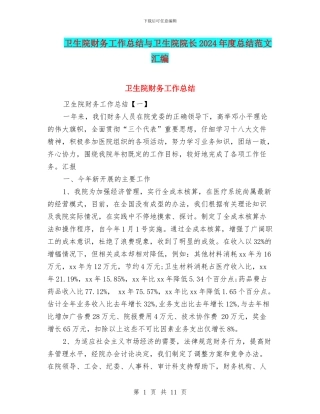 卫生院财务工作总结与卫生院院长2024年度总结范文汇编