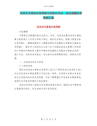 危房安全事故应急预案与危险化学品、油品泄漏应急预案汇编