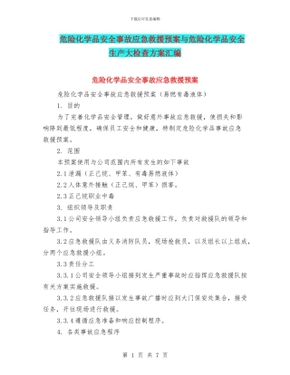 危险化学品安全事故应急救援预案与危险化学品安全生产大检查方案汇编