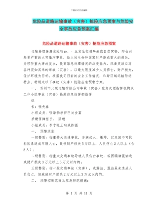 危险品道路运输事故(灾害)抢险应急预案与危险安全事故应急预案汇编