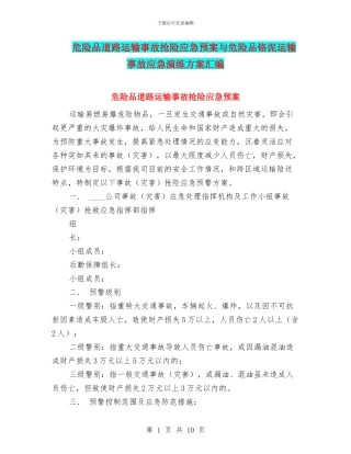 危险品道路运输事故抢险应急预案与危险品铬泥运输事故应急演练方案汇编