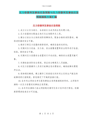 压力容器突发事故应急预案与压力容器突发事故应急预案演练方案汇编